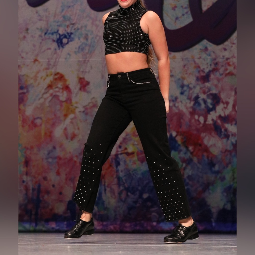 Black Studded Sleeveless Top and Embellished Jeans - Tap or Jazz